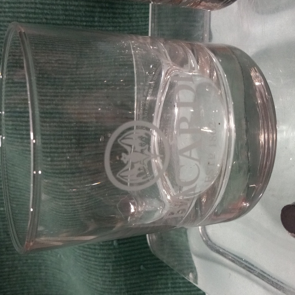 Two Bacardi rum low ball glasses for one price